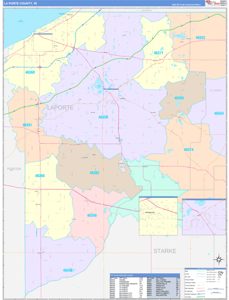 La Porte County, IN Map Color Cast Style